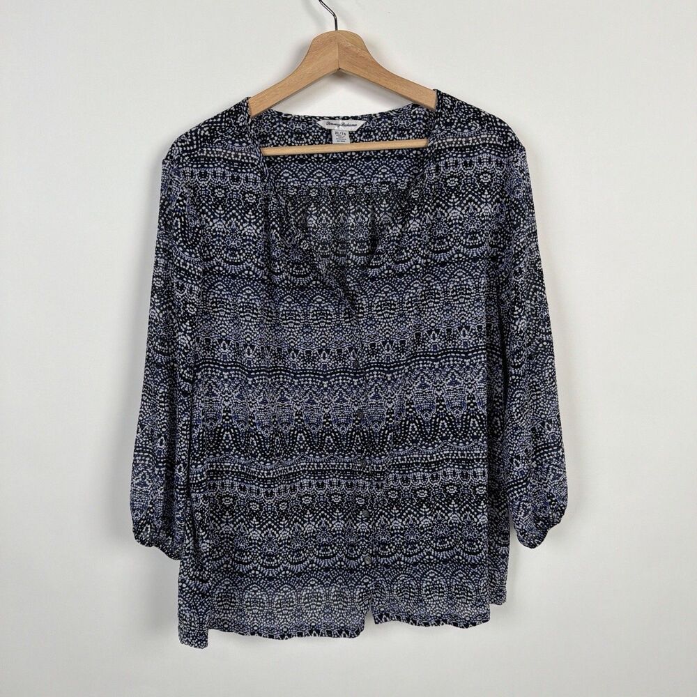Tommy Bahama Navy and White Printed Blouse
